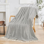 Herringbone Knitted Two Tone Throw Blankets with Braided Tassel Fringe, Boho Farmhouse Lightweight Turkish Throw Blanket for Couch Bed Sofa, Picnic, Yoga, Outdoor Blanket, 50 x 60 Inch, Coffee Brown - color: Coffee Brown
