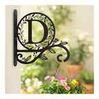 Metal Initial Letter D Plant Hanger Bracket, Decorative Wall Mount Hanging Plant Hook, Monogram Floral Leaf Garden Decor for Hanging Baskets, Bird Feeders, Lanterns, Wind Chimes - style: D