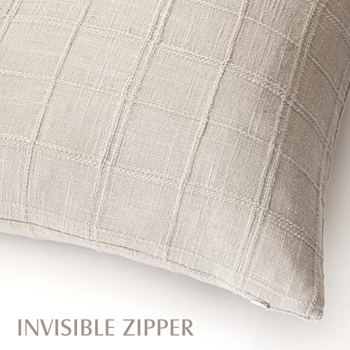 Foindtower Set of 1 Decorative Linen Check Throw Pillow Cover Neutral Farmhouse Vintage Cushion Cover Modern Boho Home Decor for Sofa Chair Couch Bedroom Living Room Outdoor,16×16 Inch,Natural Linen - color: Natural Linen, size: 16" x 16" (Pack of 1)
