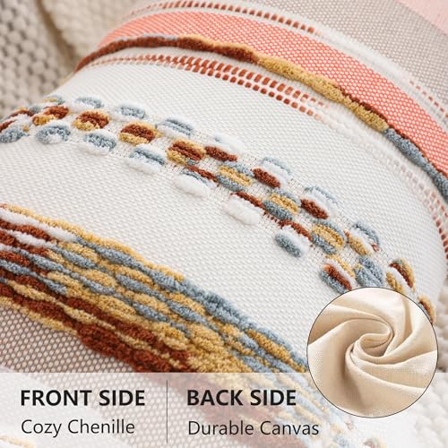 Boho Lumbar Throw Pillow Cover 14x36 Long Body Lumbar Decorative Pillow Case Accent Chenille Striped Pillowcase Farmhouse Cushion Case for Home Decor Orange (1 Piece) - color: Orange Stripe, size: 36" x 14" (Pack of 1)