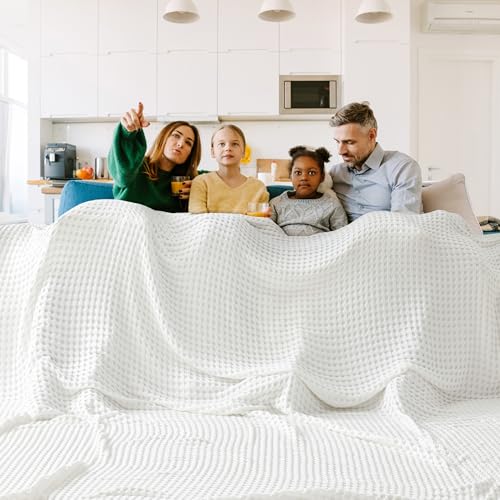 Bedsure Cooling Cotton Waffle Oversized King Blanket - Lightweight Breathable Blankets Rayon Derived from Bamboo for Hot Sleepers, Luxury Throws for Bed and Sofa, Ivory, 120x96 Inches - color: Ivory, size: Oversized King (120" X 96")