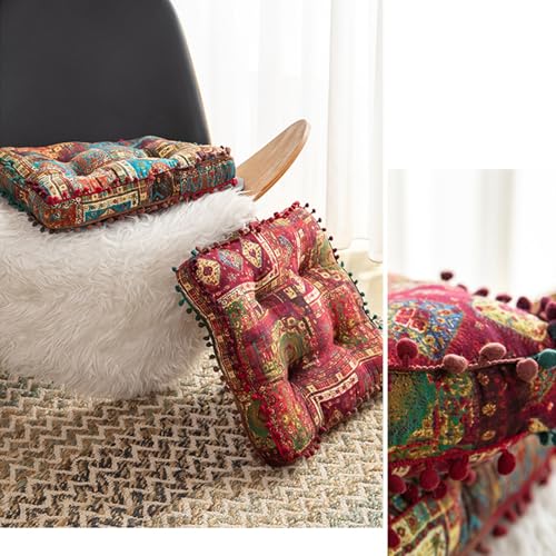 ELEFOCUS Red Bohemian Seat Cushion,Indoor Boho Chair Cushions for Dining Chairs，Square Chair Pad，Decorative Seat Cushions for Kitchen Chairs (Red Square 16X16) - color: Red Square 16x16