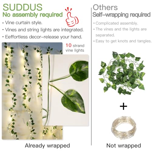 suddus Vines with Lights for Bedroom, 150 LED Fairy Lights with Vines, Pothos Curtain Lights for Bedroom, Dorm, Wedding, Party, Wall, Indoor, Outdoor Decor, 6.5ft x 4.9ft - color: Pothos, size: USB-150Led