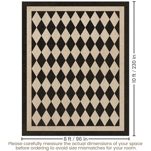 Washable Checkered Easy Jute Rug 8x10, Black Checkerboard Geometric Modern Outdoor Indoor Patio Large Rugs, Woven Thin Carpet Mat for Living Room Bedroom Classroom Nursery Play Room Backyard - color: Checkerboard -1 Black, size: 8' x 10'