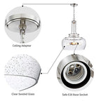 WUZUPS Chandelier Rustic Farmhouse Industrial Round Ceiling Pendant LED Light Fixture Clear Seeded Glass Shade for Dining Room Kitchen Island Foyer Entryway, H 20.9" x W 15.9", Brushed Nickel - color: Pendant Light, Brushed Nickel, 3-Light, size: H 20.9"