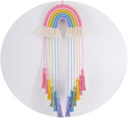 Rainbow Macrame Wall Hanging - Hand-Woven Cotton Tassel Tapestry Decor for Baby Room, Nursery, and Home Decor (Pink Rainbow)