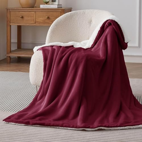 Bedsure GentleSoft Sherpa Fleece Throw Blanket for Couch, Non-Heated, Thick and Warm Throw for Girls and Women, Soft Fuzzy Plush Blanket for Winter, Burgundy, 50x60 Inches - color: 07 - Burgundy, size: Throw (50" X 60")