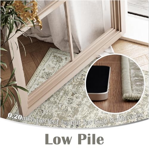 jinchan Fiora Floral 2x3 Rug for Entryway - Vintage Washable Area Rug Ultra-Thin Low Pile Soft Small Non Slip Distressed Indoor Door mat Accent for Entrance Kitchen Bathroom Bedroom (2x3ft, Taupe) - color: Distressed Taupe, size: 2' x 3' (Buttery Soft)