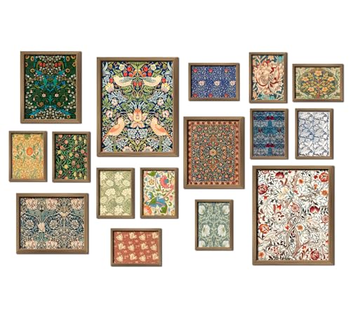 ANERZA 16 PCS Framed William Morris Wall Art Decor, Floral Wall Prints for Bedroom, Gallery Wall Frame Set, Vintage Posters for Living Room Aesthetic, Botanical Collage Kit, Dorm Home Artwork - color: MediumBlue, size: 12"x15" Framed