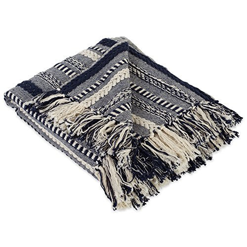 DII Braided Striped Decorative Throw Blanket, 50x60, Navy - color: Navy