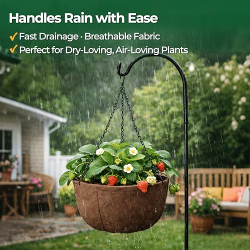 T4U Hanging Planters for Outdoor Plants, 12 Inch 4 Pack Fabric Hanging Baskets with Drainage Tray, Decorative Hanging Pots for Plants Outdoor Patio Porch Garden Use（Brown） - size: 12 Inch, 4-Pack