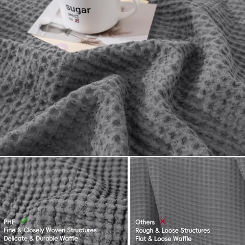 PHF 100% Cotton Waffle Weave Throw Pillow Cover, 22" x 22", No Filling, 2 Pack Elegant Home Decorative Square Throw Pillow Covers for Bed Couch Sofa, Charcoal Grey - color: Charcoal Grey, size: 22" x 22" (Pack of 2)
