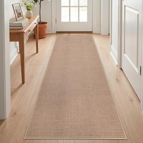 3x7 Kitchen Jute Runner Rug: Non Slip Solid Color Faux Jute Rugs - Thin Easy Clean Indoor Carpet High Traffic Areas - Boho Rugs for Entryway Kitchen Hallway Bedroom Modern Home Decor Mat (3x7 Beige) - color: Beige, size: 7' x 3' (Runner)