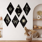 Sintuff 6 Pieces Gothic Wall Decor Boho Sun Moon Phases Wall Art Gothic Minimalist Stars Sun Hanging Wooden Home Decor Farmhouse Pediments for Gallery Living Bedroom Room(Boho) - style: Bohemian