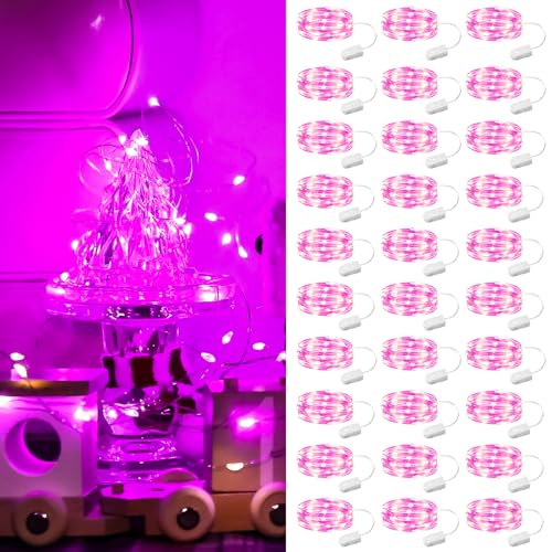 ZSJWL 30 Pack Pink Fairy Lights Battery Operated,7Ft 20LED Mini String Light, Waterproof Twinkle Light Silver Copper Wire Lights for Wedding Party Bedroom Christmas Table Decoration - color: Pink, size: 30 Pack – Battery Powered