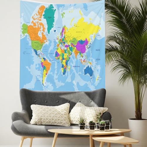 CAPSCEOLL Color Earth Map Tapestry Large Cute World Map Wall Tapestry for Dorm Decorations Thanksgiving Day 50X60 Inches - color: Blue Orange, size: 50"L x 60"W