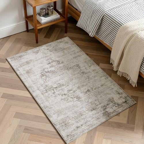 2'x3' Rugs for Living Room Bedroom, Washable Area Rugs, Pet & Kid Friendly Low Pile Carpet, Non-Shedding Non-Slip TPE Backing, Vintage Distressed Print Floor Mat for Bedroom Dining Room, Brown - color: Brown, size: 2x3
