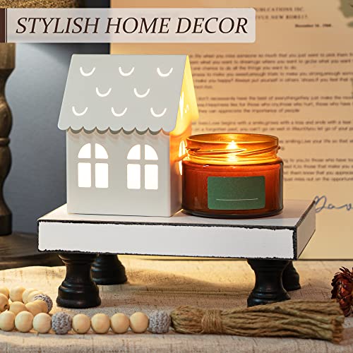 EOSAHR Decorative Wooden Riser for Display : Farmhouse Pedestal Stand for Retro Home Decor and Soap holder for Sink - The Rustic Tray Decor Riser for Kitchen & Bathroom (Black and White) - color: Black & White - Paulownia Wood