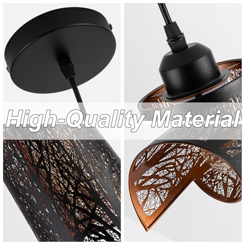 Industrial Black Pendant Light Fixture Vintage Mini Black Pendant Lighting with Gold Finish Rustic Hollow-Carved Small Pendant Light for Kitchen Island, Dining Room, Bedroom, 3 Pack - color: Black Gold 3-Pack