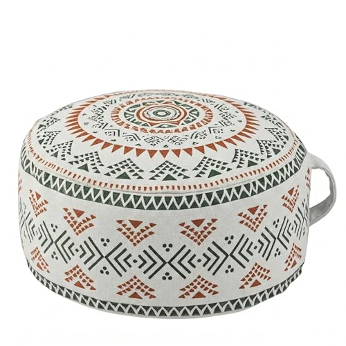 MOCOFO Unstuffed Round Pouf Cover - Boho Geometric Ottoman Footstool Cover with Handle, Tribal Fabric Floor Cushion Storage Bag for Living Room, Bedroom, Nursery (Sage Green/Terracotta) - color: Sage Green/Terracotta