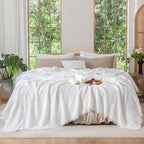 MooMee Muslin Blanket - 100% Cotton 4-Layer Gauze Throw Blanket with All-Around Fringe, Soft Breathable Lightweight Cooling Summer Blankets for Bed Couch (Bright White,King 104" x 90") - color: Bright White, size: King