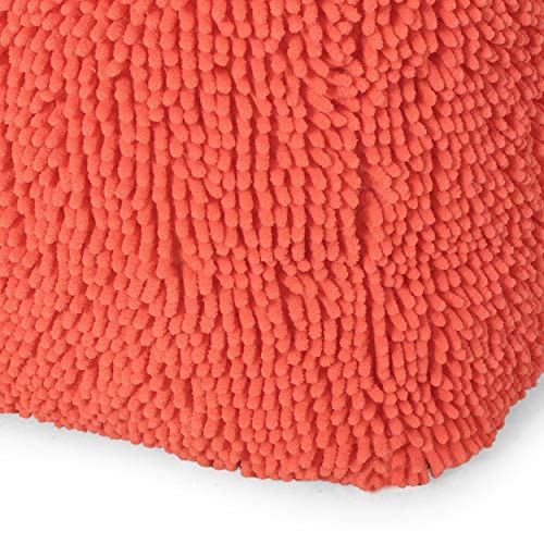 GDFStudio Modern Microfiber Chenille Cube Pouf Ottoman Foot Stool - Bean Bag Floor Chair - Foot Rest Couch for Living Room Bedroom,Coral,16"" x 16"" x 16"", Statha,coral, 314105N - color: Coral, size: 16"