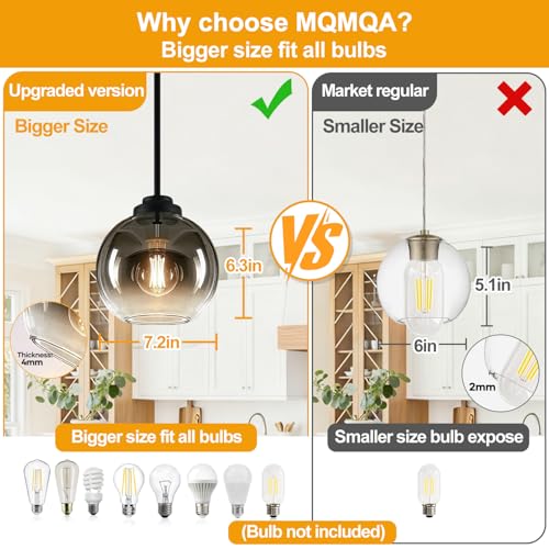 MQMQA 2 Pack Globe Pendant Lights, Mid Century Pendant Light Fixtures, Globe Pendant Lights Kitchen Island with Gray Glass Shade Adjustable Hanging Fixture for Dining Room (Bulbs not Included) - color: Matte Black + Gradient Gray Glass 2 Pack