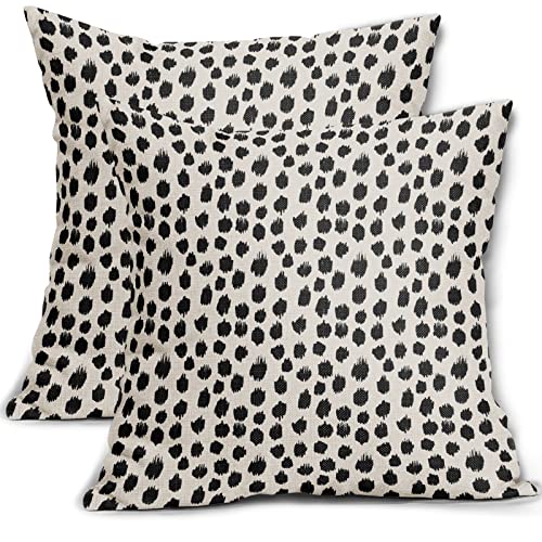 Polka Dot Pillow Covers 16x16 Set of 2 Stylish Black Cream Throw Pillows Boho Design Decorative Outdoor Modern Bohemian Pillowcase Square Cushion Cover Linen Pillow Case for Home Sofa Couch Bed - color: Black Dots, size: 16" x 16" (Pack of 2)