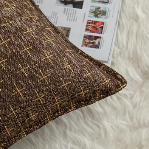 MANDIOO Pack of 2 Burlap Linen Throw Pillow Covers Woven Textured Modern Farmhouse Cushion Covers Pillowcase Decorative Couch Sofa Bed Living Room 18 x 18 Inch Deep Brown - color: Deep Brown, size: 18" x 18" (Pack of 2)