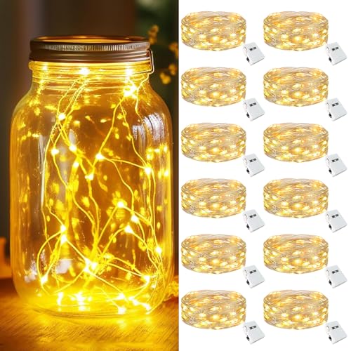 kolpop 12 Pack LED Fairy Lights Battery Operated with 3 Modes, Mini Twinkle String Lights Battery Powered Waterproof for Christmas Mason Jars Party - color: Warm White, size: 12 Pack