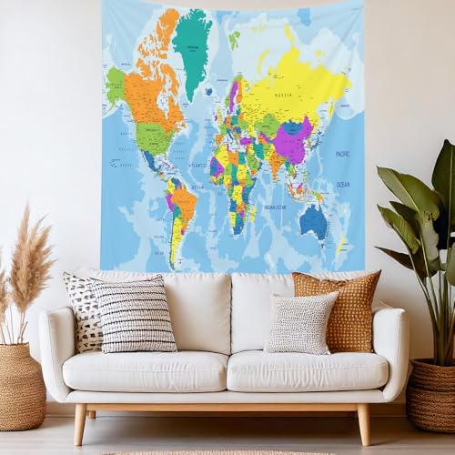CAPSCEOLL Color Earth Map Tapestry Large Cute World Map Wall Tapestry for Dorm Decorations Thanksgiving Day 50X60 Inches - color: Blue Orange, size: 50"L x 60"W
