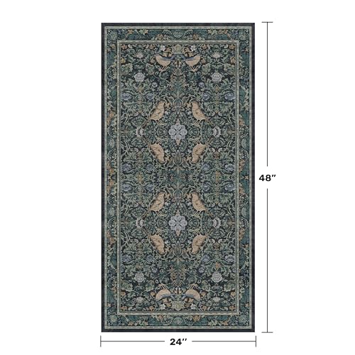 Hazo Haus Washable Floral Small 2x4 Thin Door Mats for Inside Entry, Dark Blue Bird Non Slip Kitchen Rug, Low Pile Bathroom Rug, Traditional Carprt for Bedroom Besdide Bed - color: Blue, size: 2' x 4' (Rectangular)