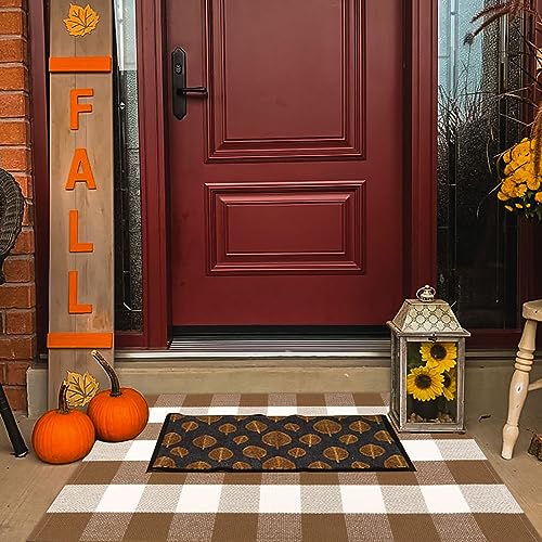 Buffalo Plaid Outdoor Rugs, 2'4" x 3'7" Brown and White Checkered Indoor/Outdoor Area Rug, Layering Rug for Hello/Welcome Door Mat, Washable Cotton Woven Farmhouse Mat for Fall Front Porch Décor - color: Brown and White Plaid, size: 2'4" x 3'7" (Rectangul