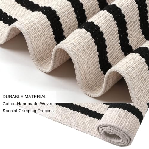 LEEVAN Black and White Striped Outdoor Rug Runner 2x4.3 Layering Doormat Farmhouse Front Porch Rug Cotton Woven Washable Throw Carpet for Hallway/Front Steps/Bathroom/Kitchen/Home Entrance - color: Black and White, size: 2' x 4'3" (Rectangular)