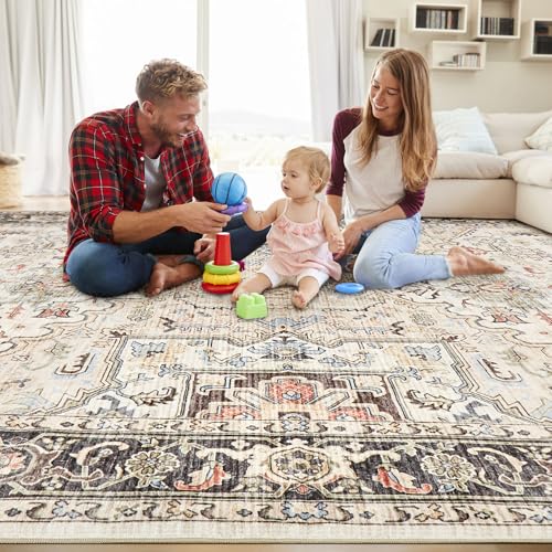 Area Rug for Living Room - 10x12 Soft Washable Oriental Vintage Floral Distressed Large Carpet - Fade Stain Resistant Non Slip Rugs for Bedroom Dining Room Nursery Dorm Office Home Decor - Multi - color: Multi Color, size: 10' x 12' (Rectangular)