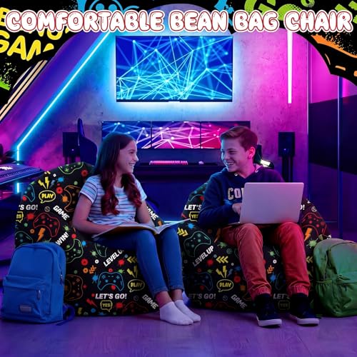 Boao Stuffed Animal Storage Bean Bag Chair Cover (No Filler) Washable Canvas Beanbag Chair Bean Bag Cover with Zipper for Organizing Plush Toys or Textile, Sack Beanbag(1 Pc, Game, 27 Inches) - color: Game, size: 27 Inches