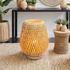 Boho Table Lamp - Small Lamps for Bedroom, Wicker lamp, Rattan Lamp, Boho Bamboo Woven Table Lamp for Bedroom Living Room Desk, 2700K T45 LED Bulb Included