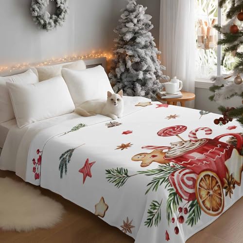 Christmas Throw Blankets, Gingerbread Candy Cane Soft Fleece Blanket Decorative for Home Sofa Couch Chair Living Bedroom Dorm,40x50 Inches, Hot Cocoa Holly Xmas Ball - color: Christmas-hot Cocoa, size: 40x50 Inch