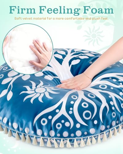 Hihealer Meditation Cushion, Large Velvet Floor Pillow for Yoga, Meditation & Mindfulness, Supportive Memory Foam Bolster (Blue) - color: Blue