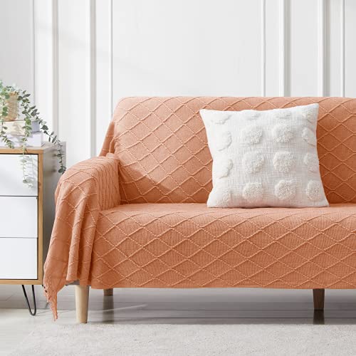 BOURINA Orange Throw Blanket 50 x90 Inches Throw Textured Solid Soft Sofa Throw Bed Runner Couch Cover Knitted Decorative Blanket Bed Runner - color: Coral, size: 50"x90"