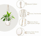 1 Pack Macrame Plant Hanger,Hanging Plant Holder, Boho Home Decor Hanging Basket with Wood Beads,Hanging Planters for Indoor Plants,Plant Hanger Indoor 35" Ivory (POTS NOT Included)