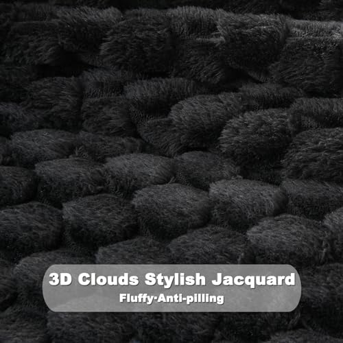 NEWCOSPLAY Super Soft Throw Blanket Black Premium Silky Flannel Fleece 3D Clouds Stylish Jacquard Lightweight Bed Blanket All Season Use 350GSM (Black, Throw(50"x60")) - color: Black, size: Throw(50"x60")