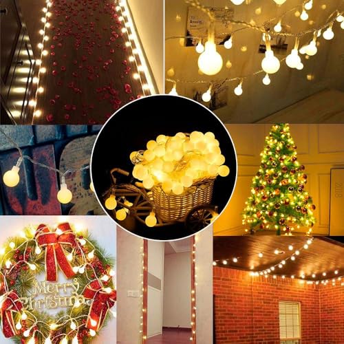 Globe String Lights Battery Operated Warm White ，Water Proof 1 Pack 33FT 80 LED Globe Fairy String Light 8 Modes with Remote Control, for Home, Party, Christmas, Wedding, Garden Decoration - color: 33FT Globe Lights-1Pack