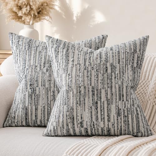 a moment Boho Throw Pillow Covers Set of 2,Striped Decorative Rustic Farmhouse Pillow Cases,Aesthetic Modern Home Decor Couch Cushion Covers for Bed Sofa Living Room 26"X26"Gray White - color: Gray White, size: 26" x 26" (Pack of 2)
