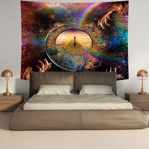 Delur Clock Time Travel Tapestry Galaxy Universe Starry Sky Wall Hanging Tapestry Milky Way Outer Space Abstract Psychedelic Nebula Headboard for Bedroom Living Room Home Decor (51.2" x 59.1") - color: Clock Time Travel, size: 51.2"L x 59.1"W