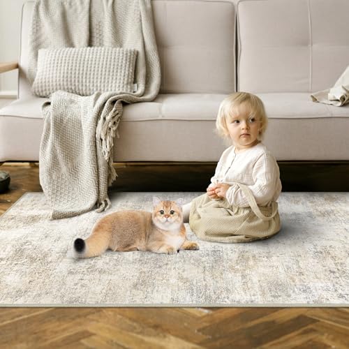 Capslpad 2x6 Beige Abstract Hallway Runner, Ultra Soft Fabric Washable Runner Rug, Non-Slip Rubber Backing, Stain Resistant Low Pile Runners for Hallways, Kitchen, Entryway, Bedroom, Laundry - color: Beige, size: 2' x 6' (Runner)