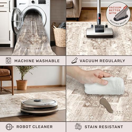 Boho Bathroom Rugs - Washable Non-Slip Soft Low Pile Area Rug for Entryway, Kitchen, and Indoor Spaces - Modern Farmhouse Design, Perfect for Boho Décor (2x3 Beige/Latte) - color: Latte / Beige, size: 2' x 3' (Rectangular)