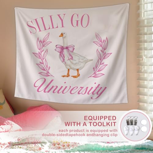 Lacama Pink Funny Tapestry, Cute Preppy Goose Tapestry for College Dorm Bedroom Teen Girls Room Apartment, College Dorm Decor, Goose University Blanket for Friend 50x60 - color: silly goose-2-pink