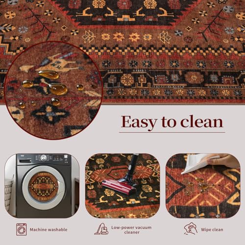 Ciicool Washable Non Slip Runner Rug, 2x6ft Hallway Rug Vintage Kitchen Rugs Red Carpet for Entrance Bedroom Bedside Living Room Kitchen Laundry Bathroom Decor - color: Red/Gold, size: 2' X 6' (Runner)