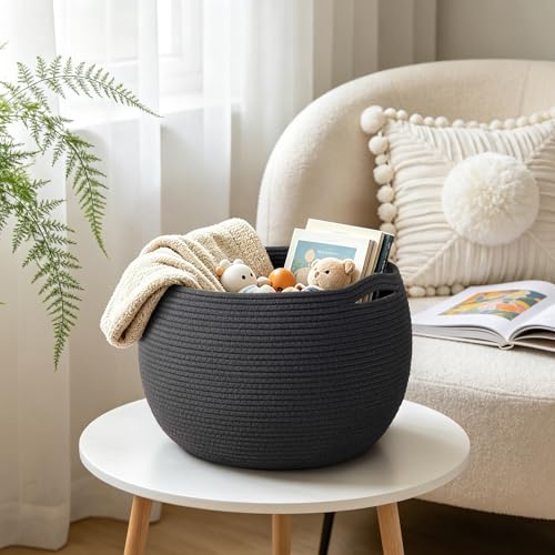 Goodpick Large Toy Storage for Kids, Black Baby Basket for Baby Shower, Decorative Woven Rope Basket for Nursery Living Room, 15.7"D x 10.5"H - color: Black, size: 15.7"D x 10.5"H